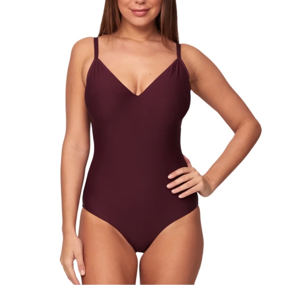 Monte & Lou Hidden Underwire DD/E V Neck Maillot US size 2 (AU8) Raisin Swimsuit